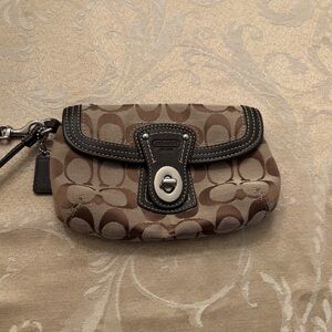 Coach Signature Brown and Cream Wristlet